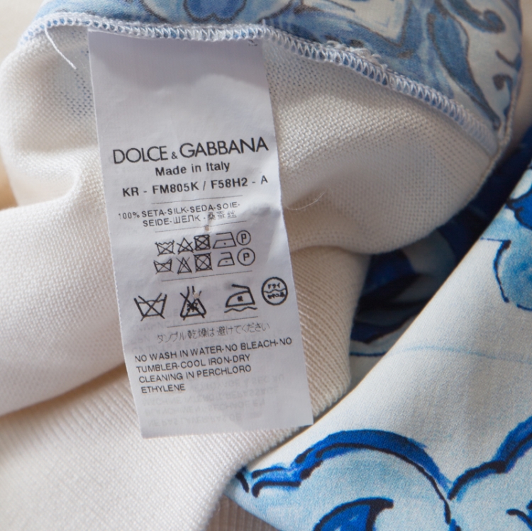 Pre Owned Dolce and Gabbana Blue and White Majolica Print Panel Sleeveless Silk Top M