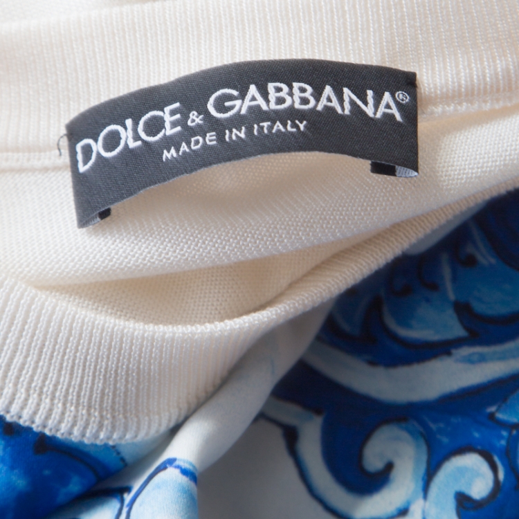 Pre Owned Dolce and Gabbana Blue and White Majolica Print Panel Sleeveless Silk Top M