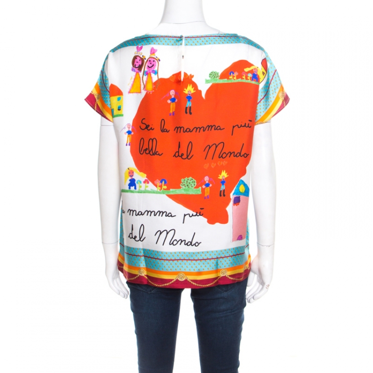 Pre Owned Dolce and Gabbana Multicolor Children's Drawing Printed Silk Top M