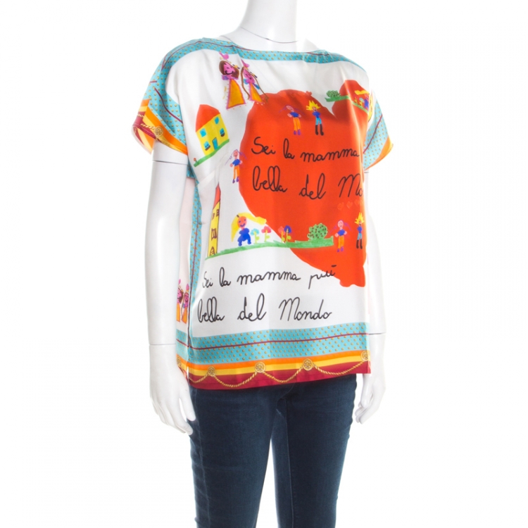 Pre Owned Dolce and Gabbana Multicolor Children's Drawing Printed Silk Top M