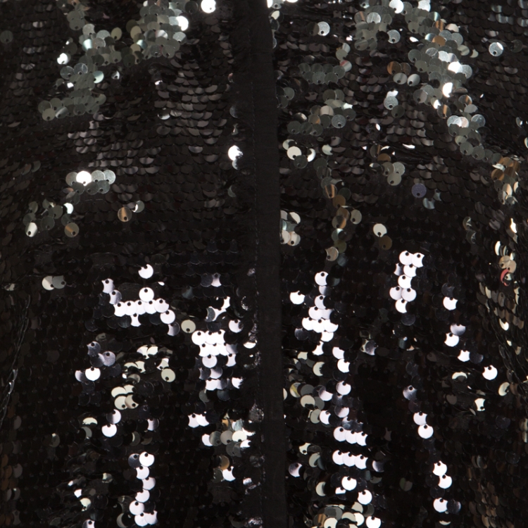 Pre Owned Dolce and Gabbana Black and Silver Sequin Pailette Embellished Frayed Trim Jacket M