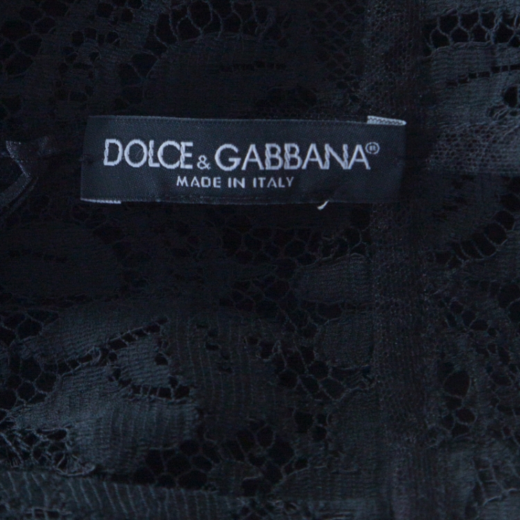 Pre Owned Dolce and Gabbana Black Floral Lace Scalloped Trim Long Sleeve Maxi Dress M