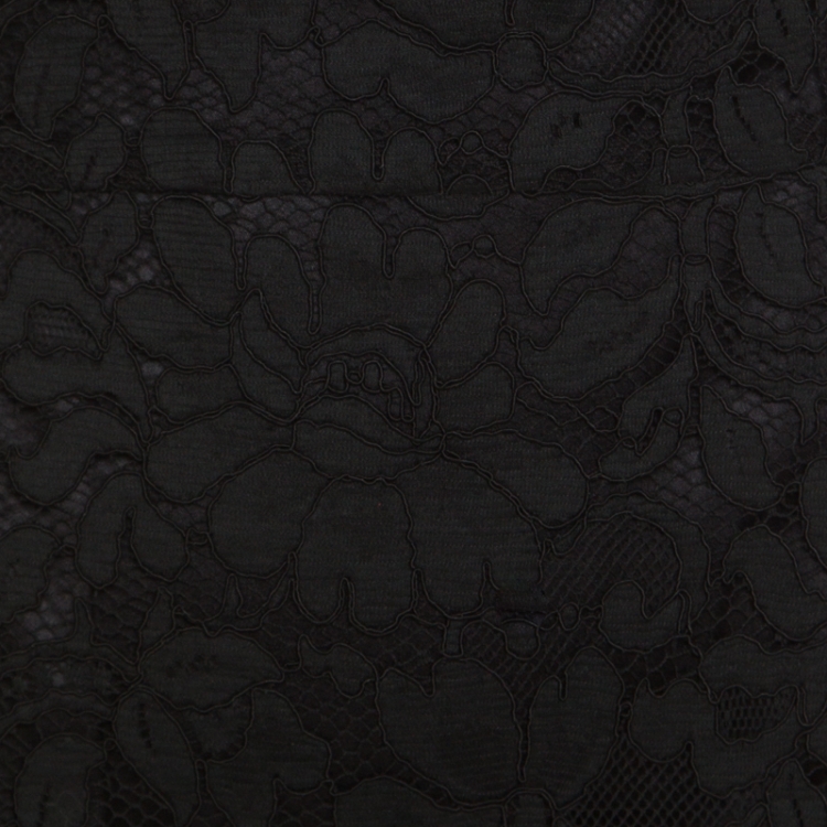 Pre Owned Dolce and Gabbana Black Floral Lace Scalloped Trim Long Sleeve Maxi Dress M