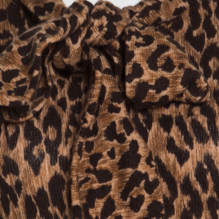 Pre Owned Dolce & Gabbana Brown Leopard Print Cashmere Neck Tie Detail Tunic S