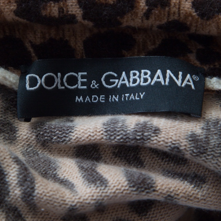 Pre Owned Dolce & Gabbana Brown Leopard Print Cashmere Neck Tie Detail Tunic S