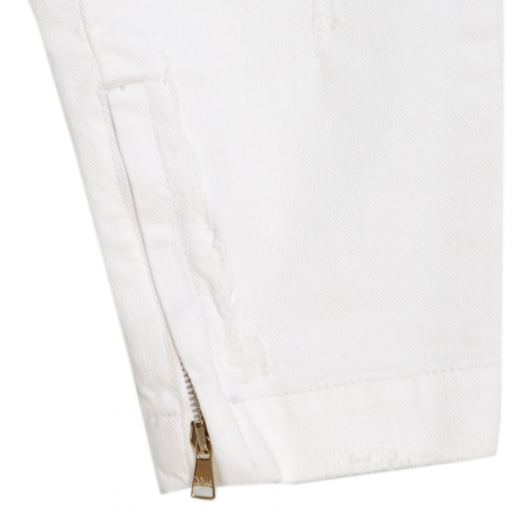 Pre Owned Dolce and Gabbana Off White Distressed Stretch Denim Cropped Skinny Pretty Jeans XS