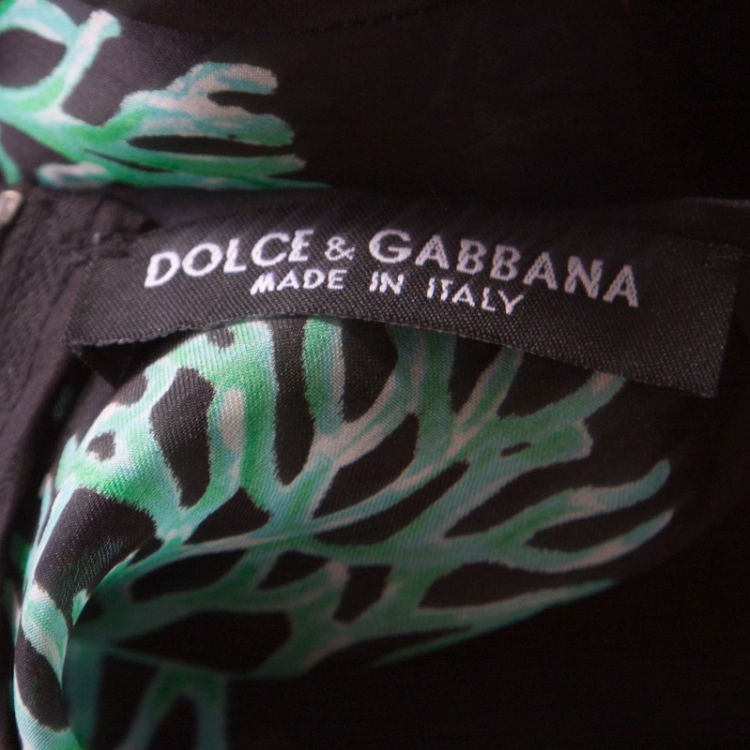 Pre Owned Dolce and Gabbana Black Coral Printed Silk Embellished Bow Detail Maxi Dress S