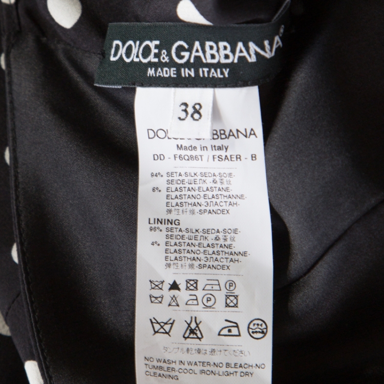 Pre Owned Dolce and Gabbana Black Polka Dotted Silk Halter Dress S