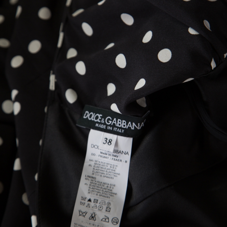 Pre Owned Dolce and Gabbana Black Polka Dotted Silk Halter Dress S