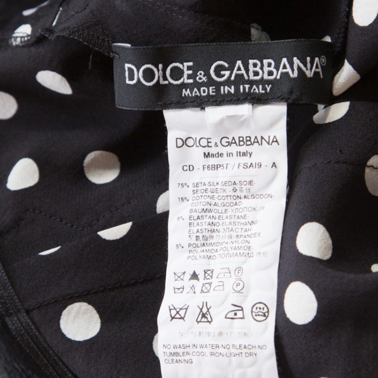 Pre Owned Dolce and Gabbana Black Polka Dotted Silk Lace Trim Sleeveless Dress S
