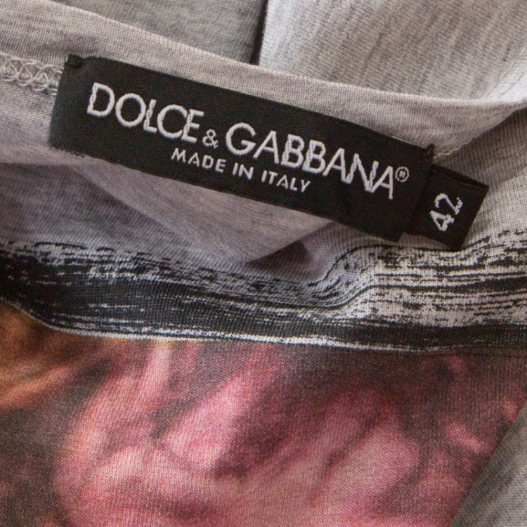 Pre Owned Dolce & Gabbana Grey Mick Jagger Print Melange Cotton Crew Neck T- Shirt M