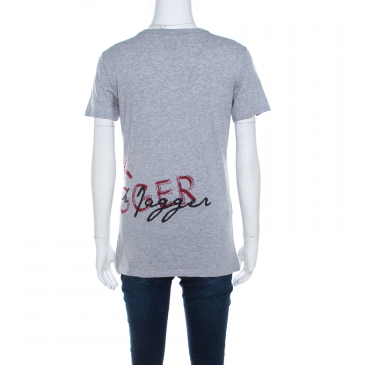 Pre Owned Dolce & Gabbana Grey Mick Jagger Print Melange Cotton Crew Neck T- Shirt M