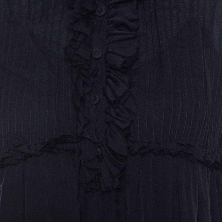 Pre Owned Dolce and Gabbana Black Silk Ruffle Layered Midi Dress M 
