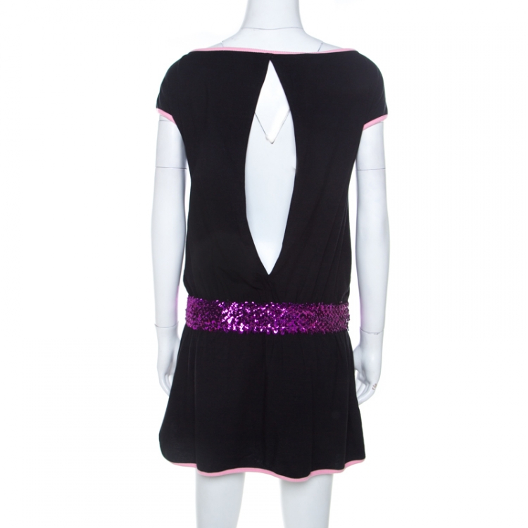 Pre Owned Dolce and Gabbana Black Jersey Drop Waist Sequin Embellished Dress M 