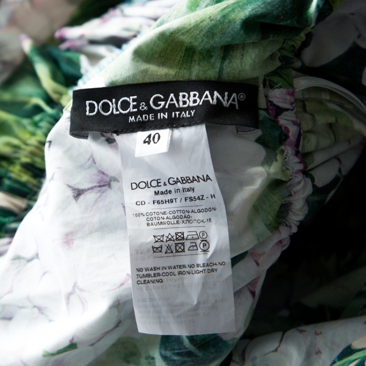 مملوكة مسبقًا Dolce and Gabbana Hydrangea Print Cotton Poplin Elasticized Waist Cold Shoulder Dress S