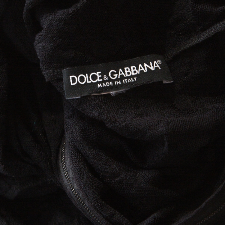 Pre Owned Dolce and Gabbana Black Stretch Lace Zip Front Top S