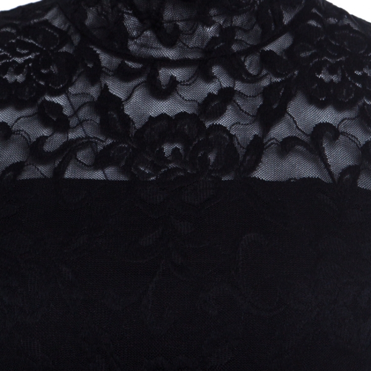 Pre Owned Dolce and Gabbana Black Stretch Lace Zip Front Top S