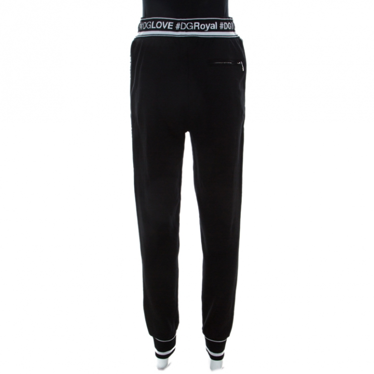 Pre Owned Dolce & Gabbana Black Stretch Cotton Logo Panel Detail Jogger Pants M