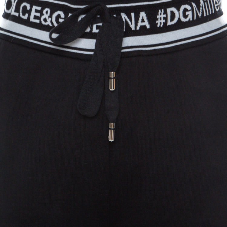 Pre Owned Dolce & Gabbana Black Stretch Cotton Logo Panel Detail Jogger Pants M