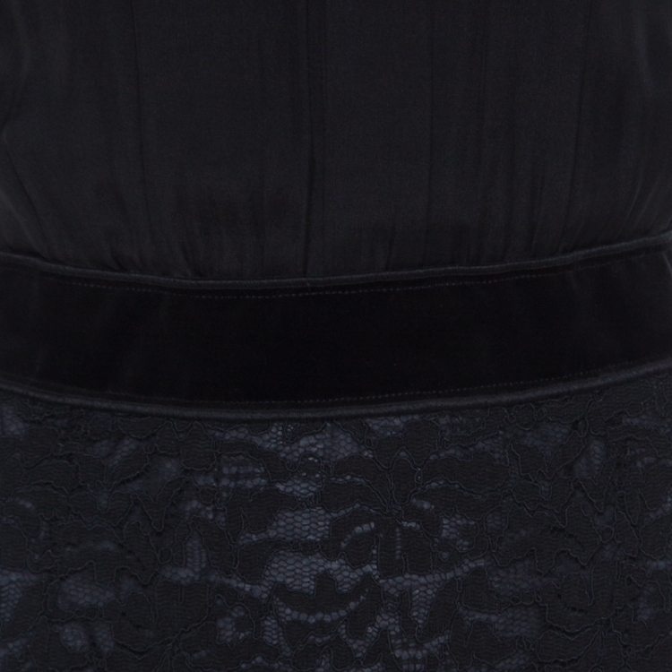 Pre Owned Dolce & Gabbana Black Sheer Silk Bodice Cap Sleeve Lace Dress S