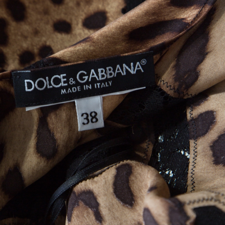 Pre Owned Dolce and Gabbana Brown Leopard Print Silk and Lace Trim Camisole Top S