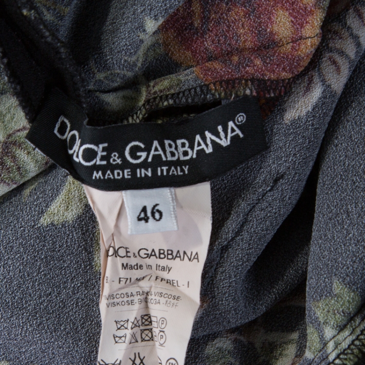 Pre Owned Dolce & Gabbana Black Antique Key and Floral Print Crepe Long Sleeve Blouse L