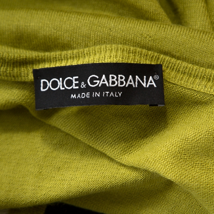 Pre Owned Dolce and Gabbana Lime Green Cashmere Blend Floral Jacquard Panel Sweater M