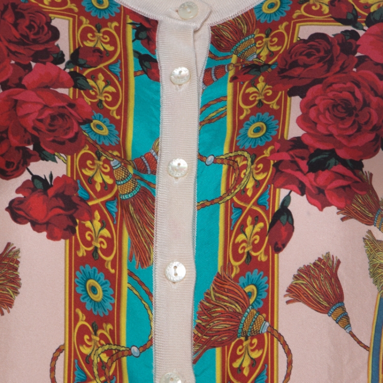 Pre Owned Dolce and Gabbana Multicolor Tasseled Baroque Print Silk Cardigan S