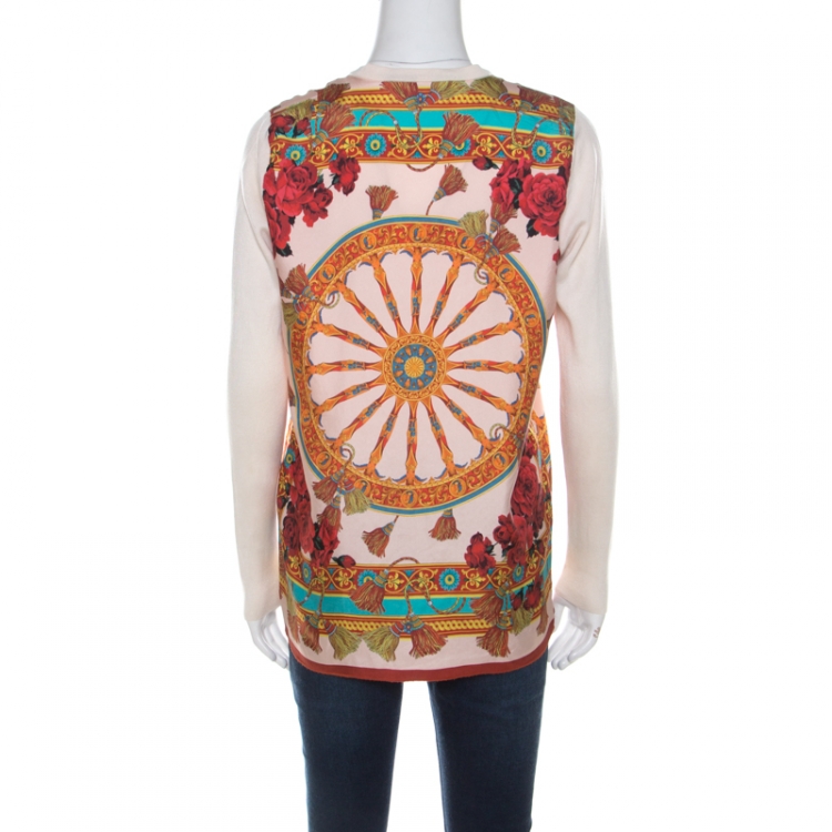 Pre Owned Dolce and Gabbana Multicolor Tasseled Baroque Print Silk Cardigan S