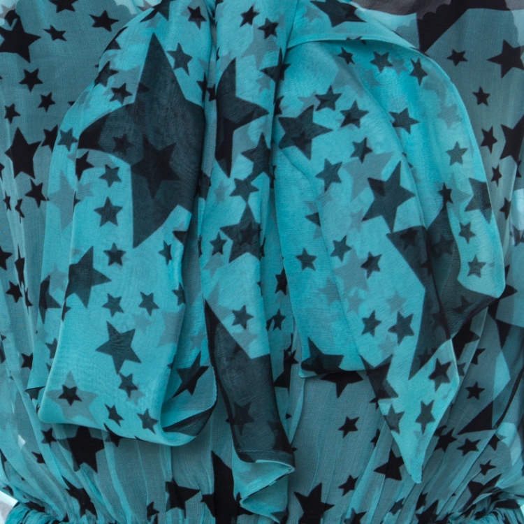Pre Owned Dolce & Gabbana Blue Star Printed Georgette Elastic Waist Billowy Dress S