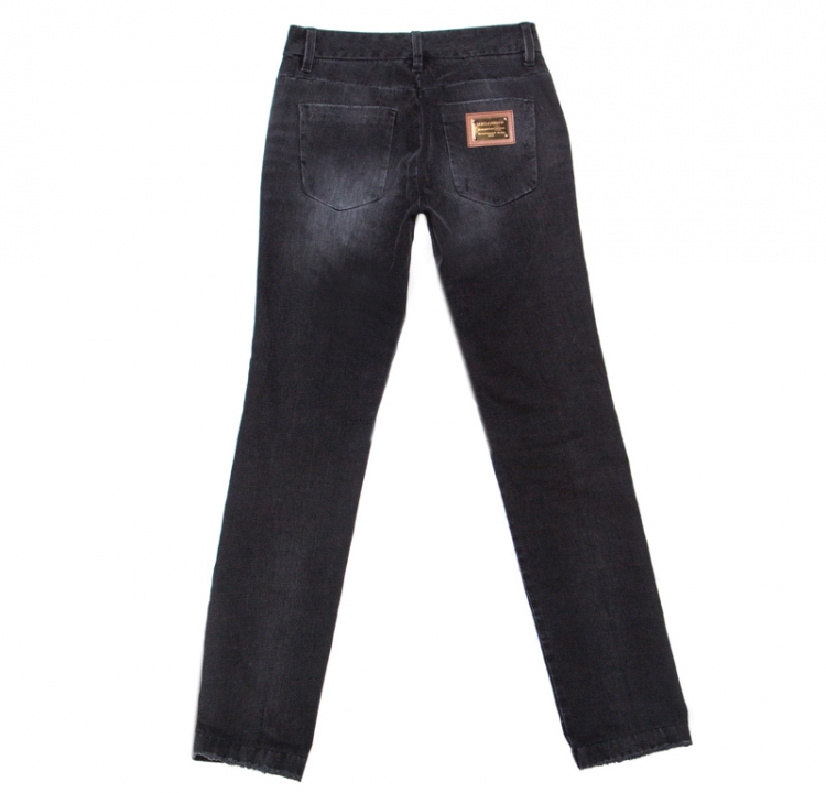 Pre Owned Dolce & Gabbana Charcoal Grey Faded Effect Denim Distressed Straight Fit Jeans XS