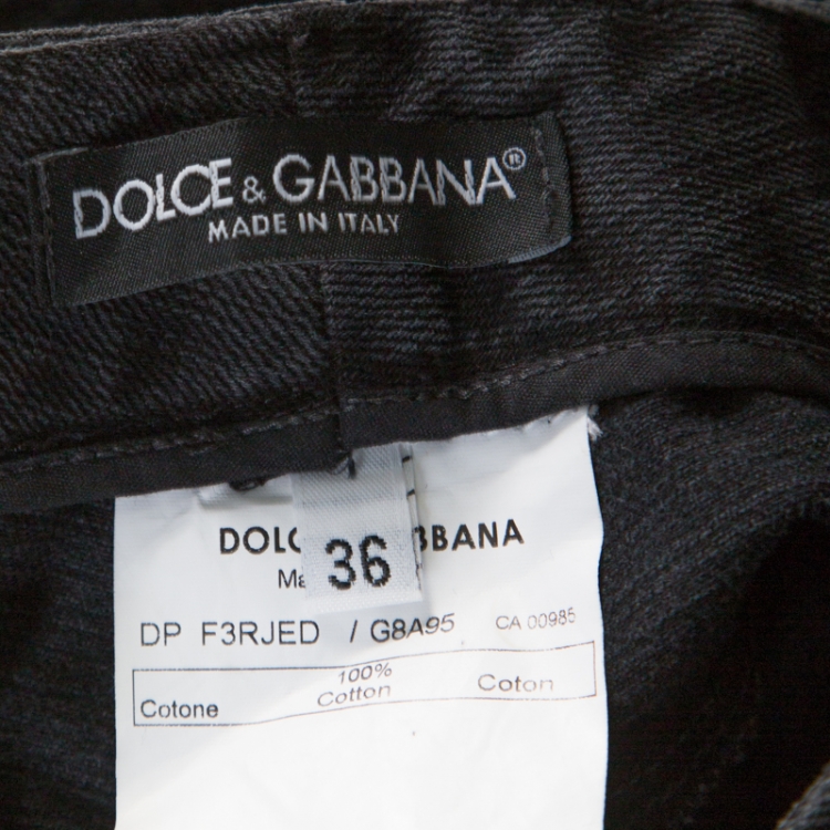 Pre Owned Dolce & Gabbana Charcoal Grey Faded Effect Denim Distressed Straight Fit Jeans XS