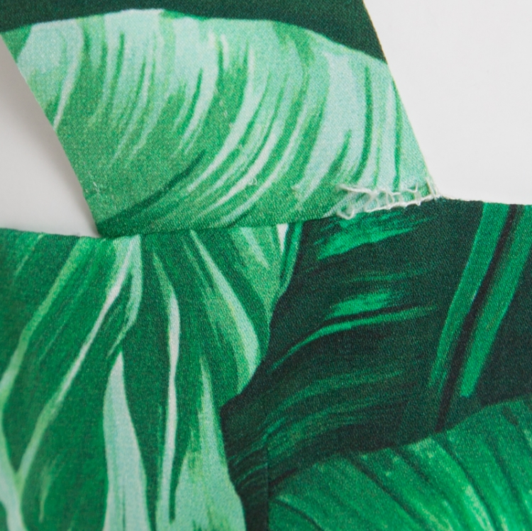 Pre Owned Dolce and Gabbana Green & White Banana Leaf Print Ruffle Hem Sleeveless Dress M