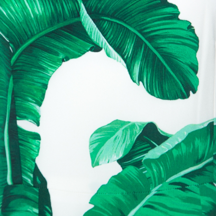 Pre Owned Dolce and Gabbana Green & White Banana Leaf Print Ruffle Hem Sleeveless Dress M