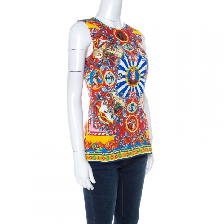 Pre Owned Dolce and Gabbana Multicolor Printed Silk Sleeveless Top M