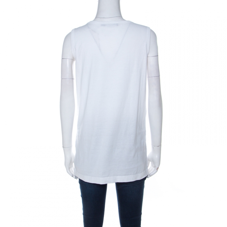 Pre Owned Dolce and Gabbana White Printed Cotton Jersey Vest XS