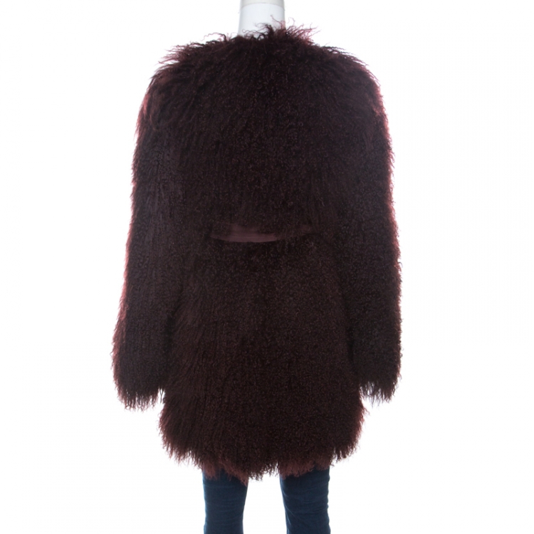 Pre Owned Dolce & Gabbana Burgundy Lamb Shearling Fur Belted Mongolian Coat S