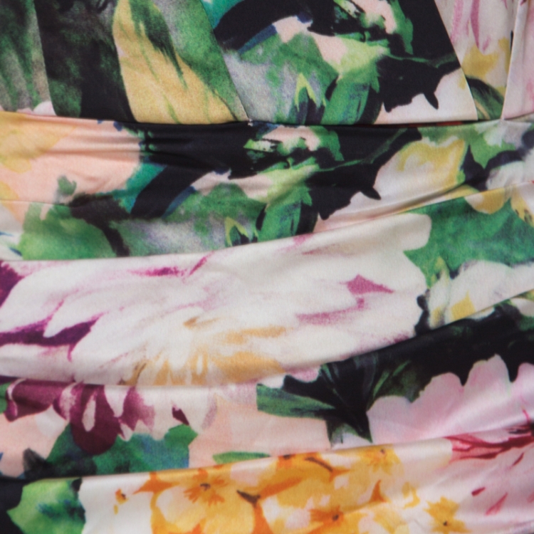 Pre Owned Dolce & Gabbana Multicolor Floral Print Silk Stretch Draped Dress S