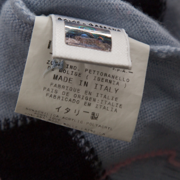 Pre Owned Dolce & Gabbana Light Blue Argyle Print Wool Blend Cardigan M