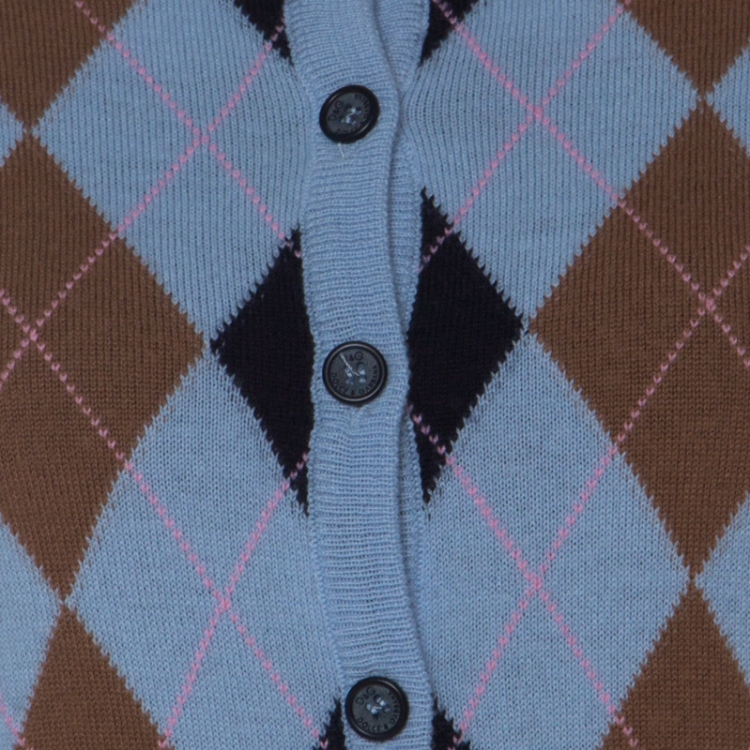 Pre Owned Dolce & Gabbana Light Blue Argyle Print Wool Blend Cardigan M