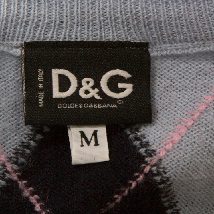 Pre Owned Dolce & Gabbana Light Blue Argyle Print Wool Blend Cardigan M