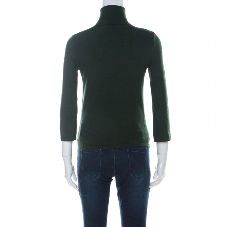 Pre Owned Dolce and Gabbana Green Knit Collared Three Quarter Sleeve Top M