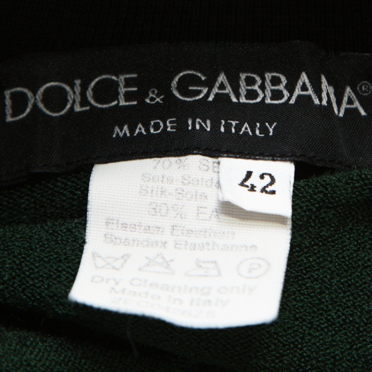 Pre Owned Dolce and Gabbana Green Knit Collared Three Quarter Sleeve Top M