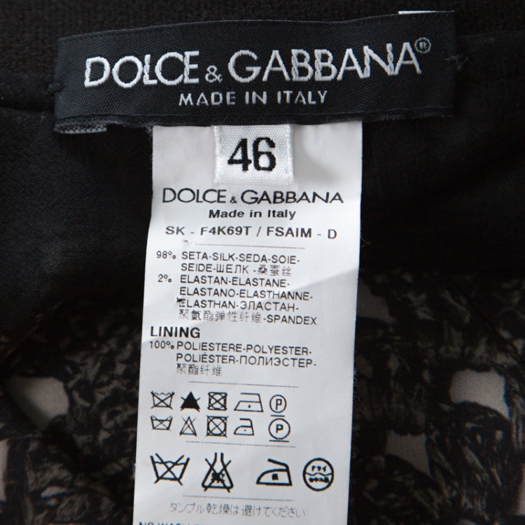 Pre Owned Dolce & Gabbana Grey Printed Silk Skirt & Top Set M 