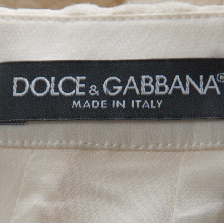 Pre Owned Dolce and Gabbana Off-White Cotton & Silk Blend Embossed Jacquard Sheath Skirt XS