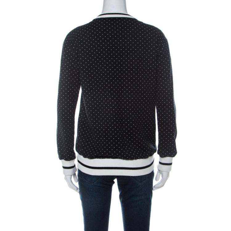 Pre Owned Dolce and Gabbana Black Polka Dot Print Cotton Jersey DG Family Applique Sweatshirt S