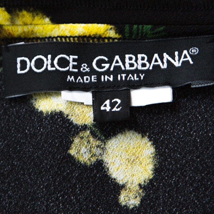 مملوكة مسبقًا Dolce and Gabbana Black and Yellow Floral Acacia Print Crepe French Sleeve Top M