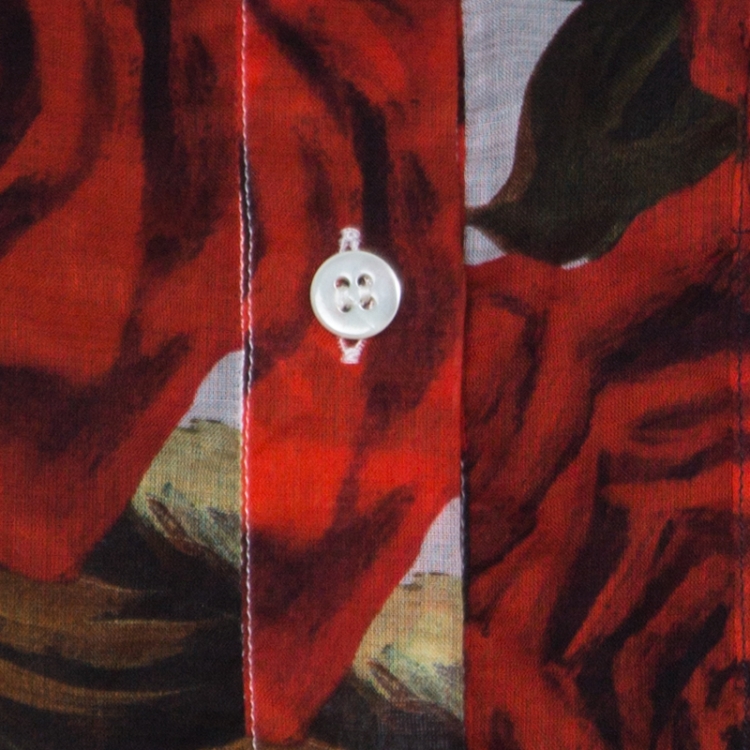 Pre Owned Dolce and Gabbana Red and White Rose Printed Cotton Tunic Shirt L