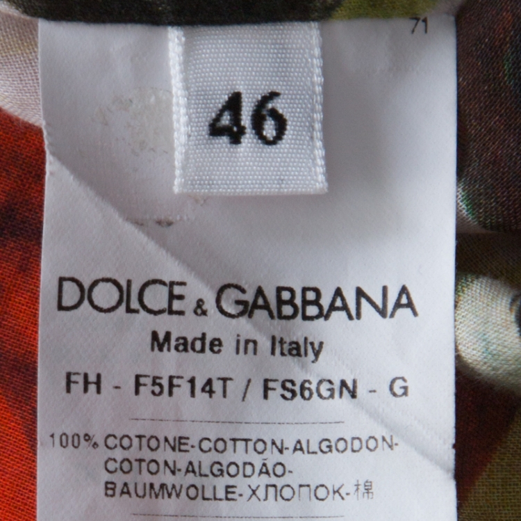 Pre Owned Dolce and Gabbana Red and White Rose Printed Cotton Tunic Shirt L