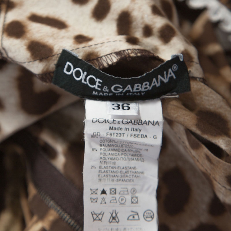 Pre Owned Dolce & Gabbana Leopard Print Cotton Blend Lace Trim Detail Dress XS